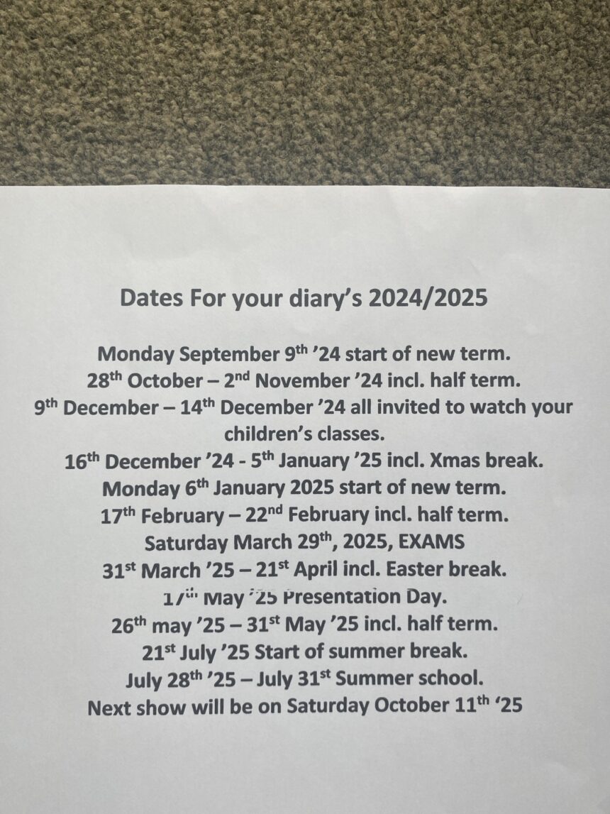 Dates for your diary’s