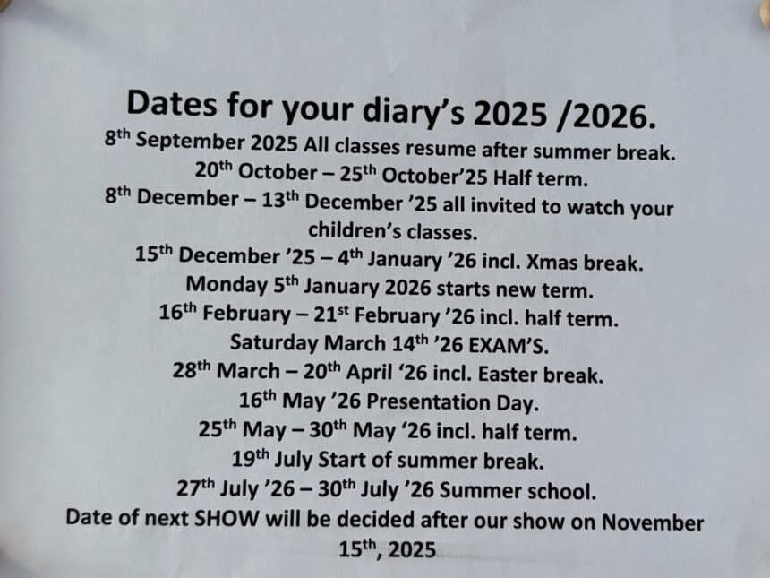 Dates for your diaries